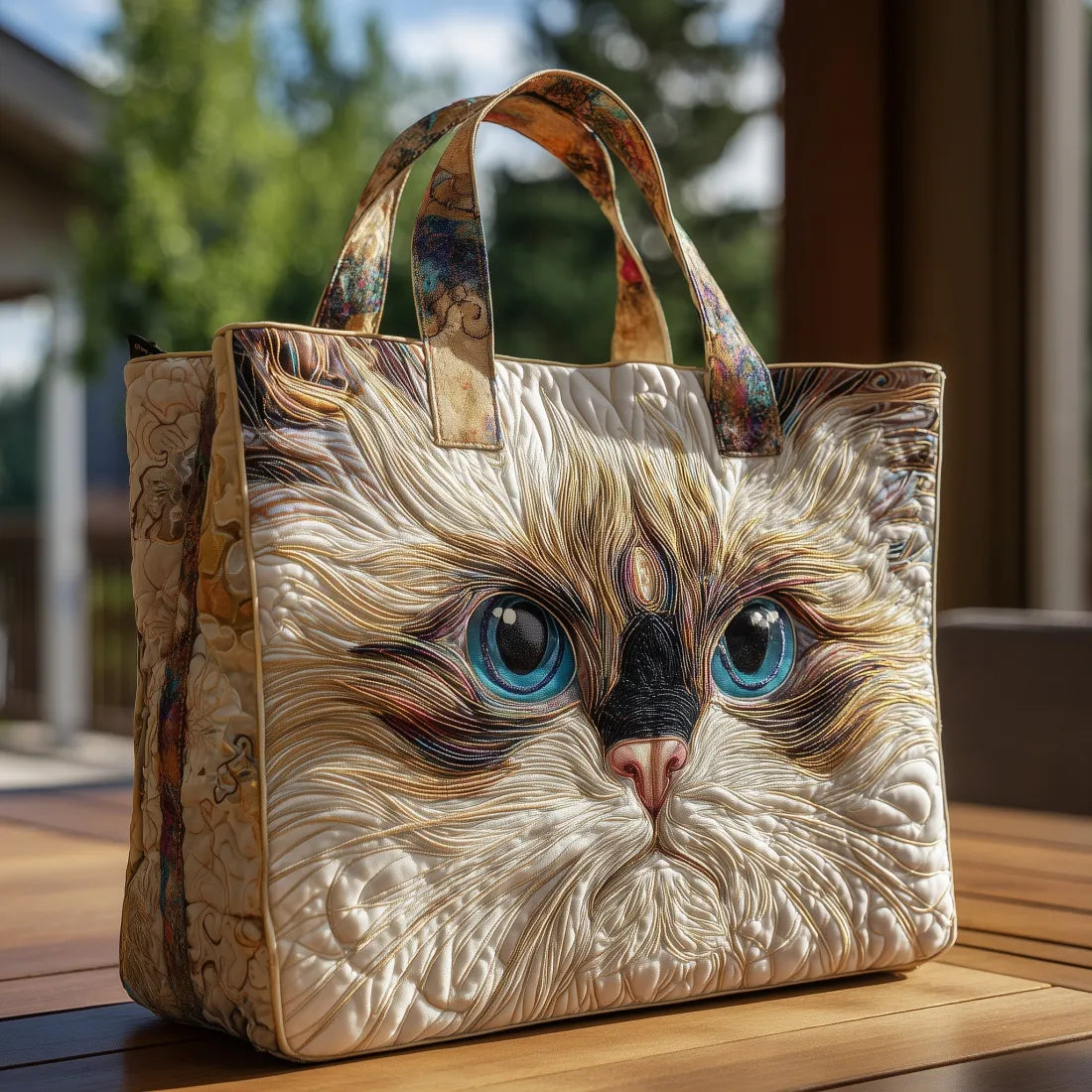 Borsa Artigianale con Gatto Bianco dagli Occhi Azzurri