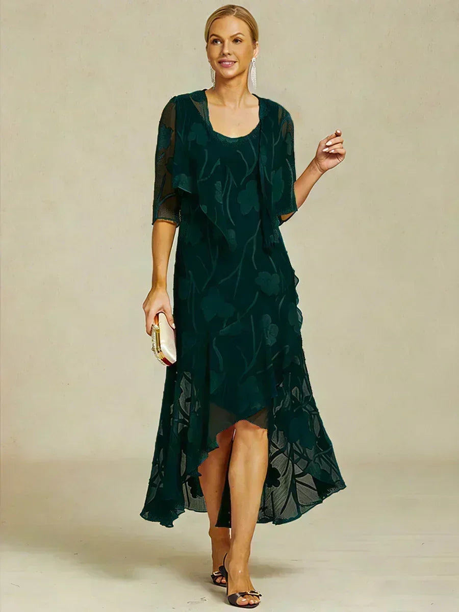 Coprispalle floreale trasparente in chiffon a 3/4 di manica