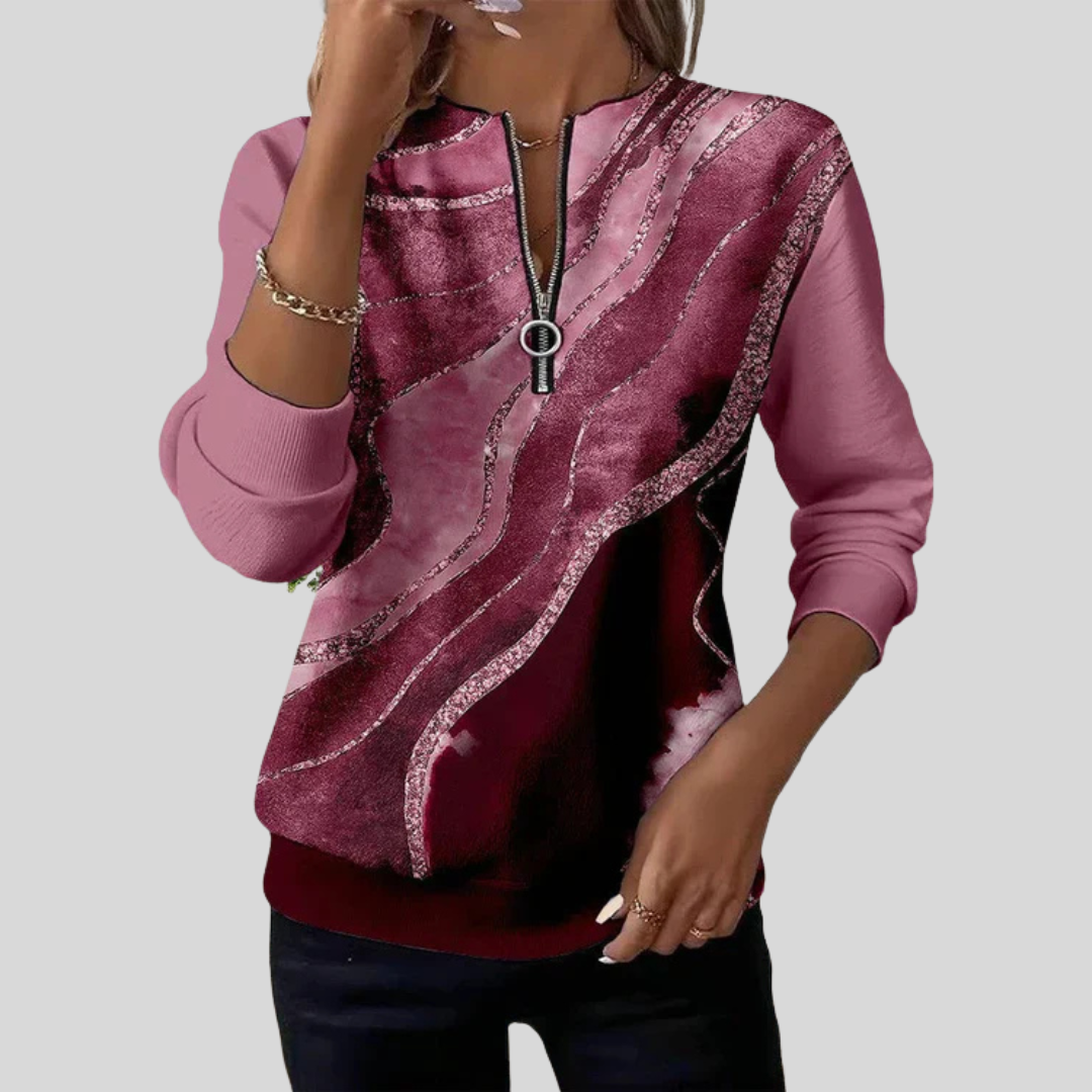 CESIRA™ | Felpa con Mezza Zip Fantasia Onde