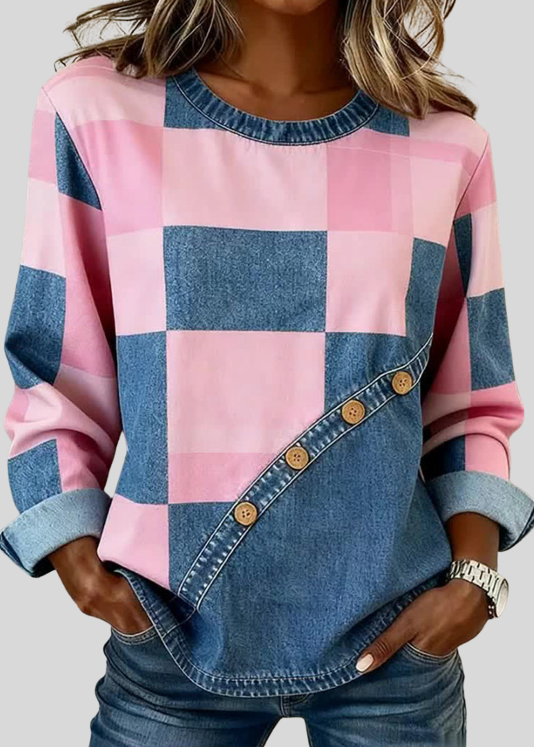 IMELDA™ | Felpa Patchwork con Bottoni in Legno