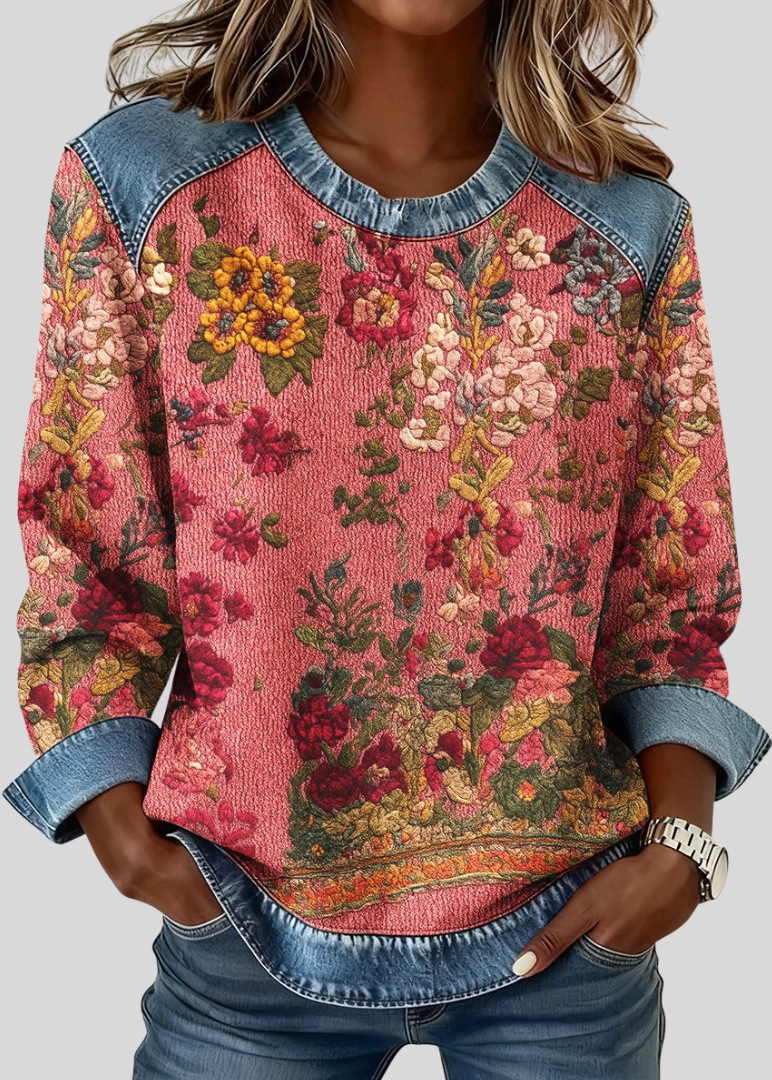 DELIA™ | Felpa a Fiori con Bordi a Contrasto