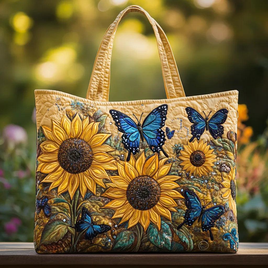 Borsa Artigianale con Girasoli e Farfalle Blu