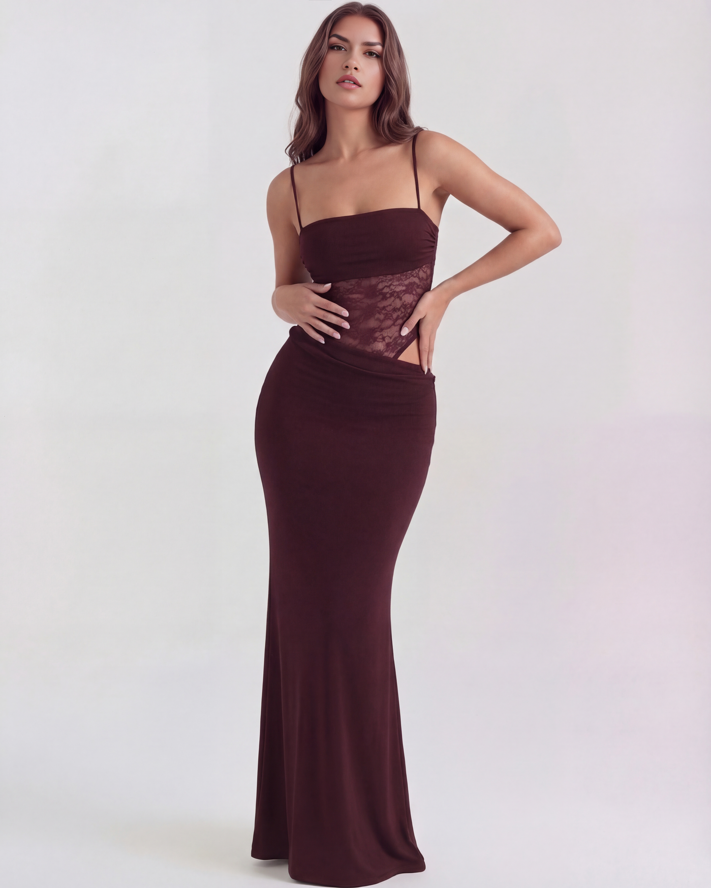 VALERIA™ | Abito Lungo con Pizzo in Vita Nero