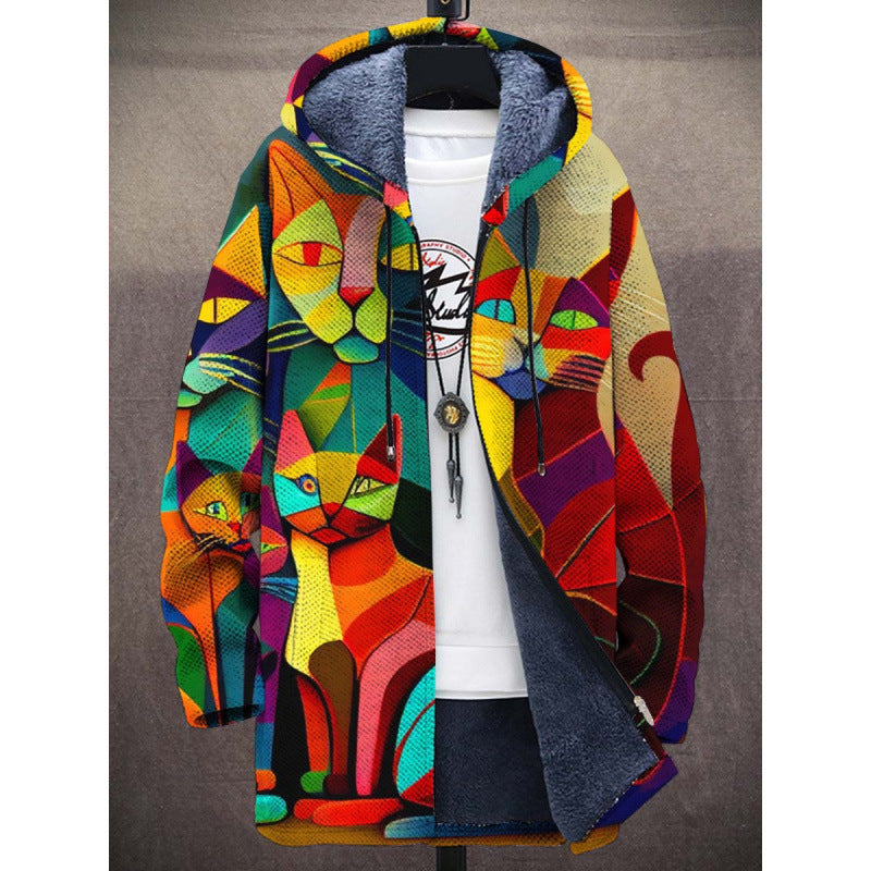 ERMINIA™ | Cardigan con Cappuccio Fantasia Gatti