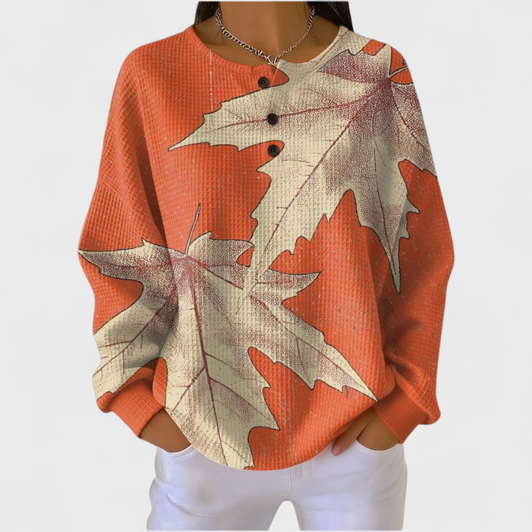 ROSA™ | Maglione Arancione con Foglie d'Autunno