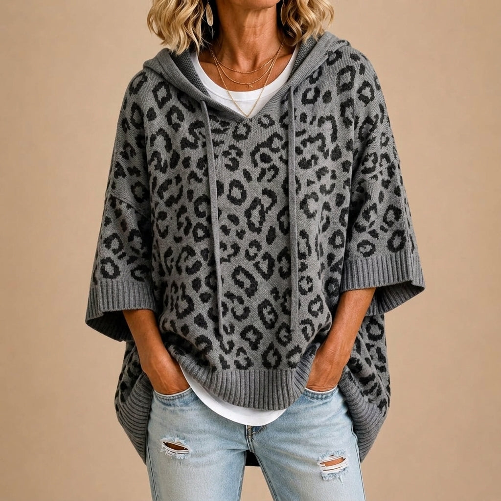 GABRIELLA | Poncho in Maglia Animalier con Cappuccio