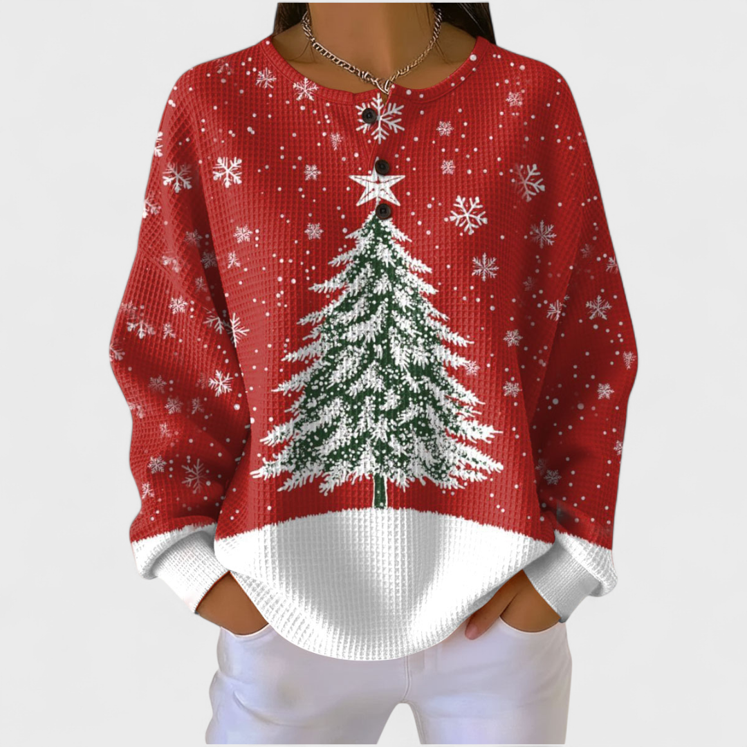 SANTINA™ | Maglione Rosso con Abete di Natale