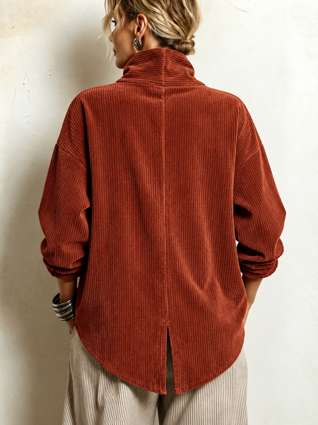 CARLOTTA™ | Camicia in Velluto a Coste con Collo Avvolgente