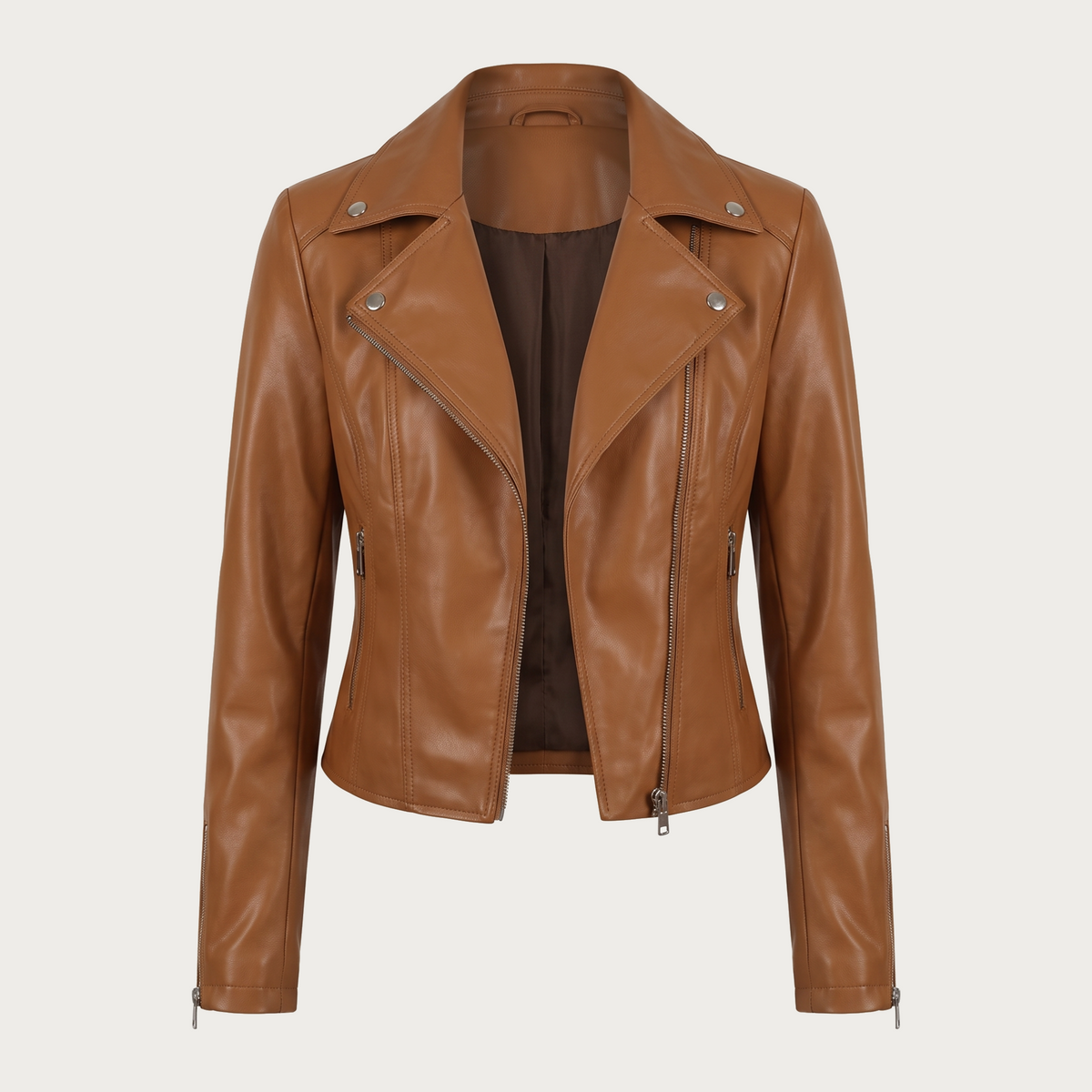 FABIOLA™ | Giacca Biker Cammello con Revers Ampi