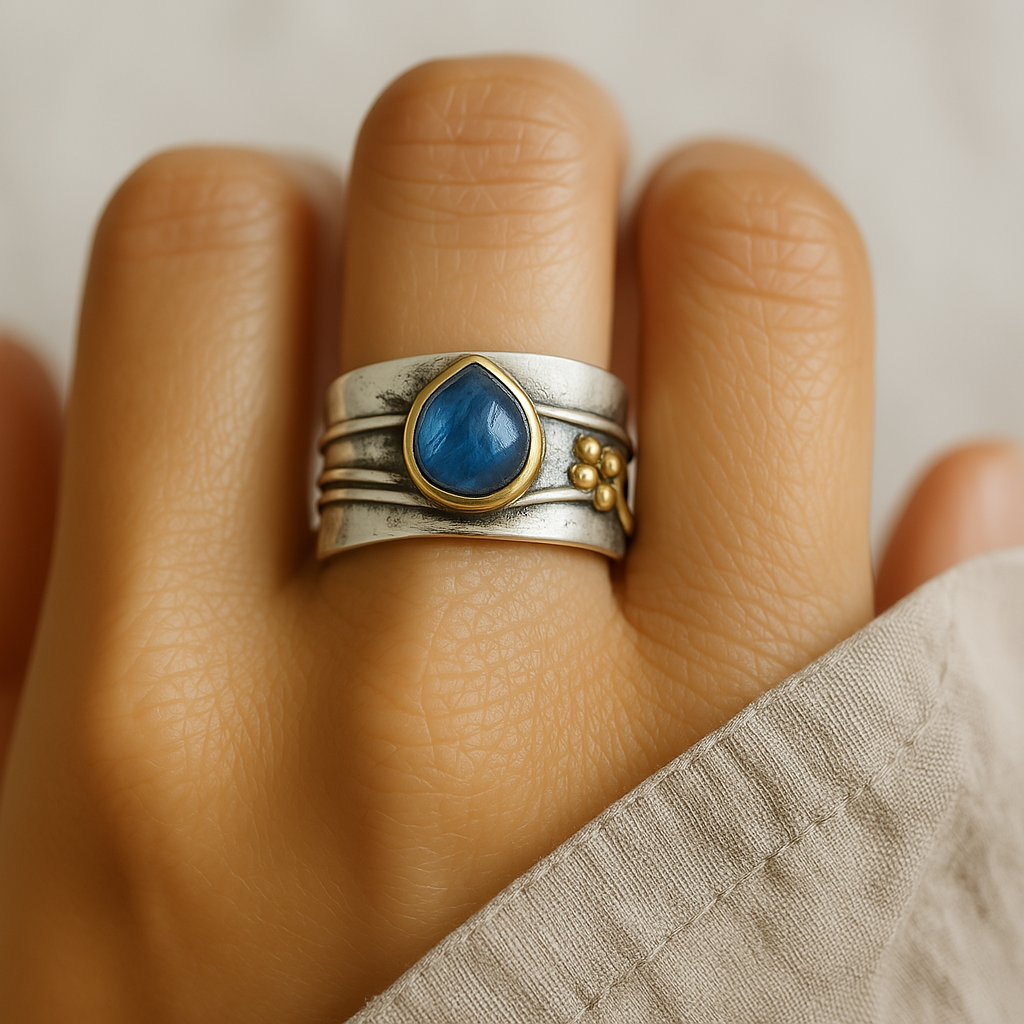 LAURETTA | Anello Vintage con Zaffiro Blu in Argento Dorato