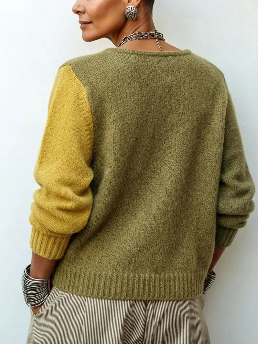 CLELIA™ | Cardigan Color Block con Bottoni Asimmetrici
