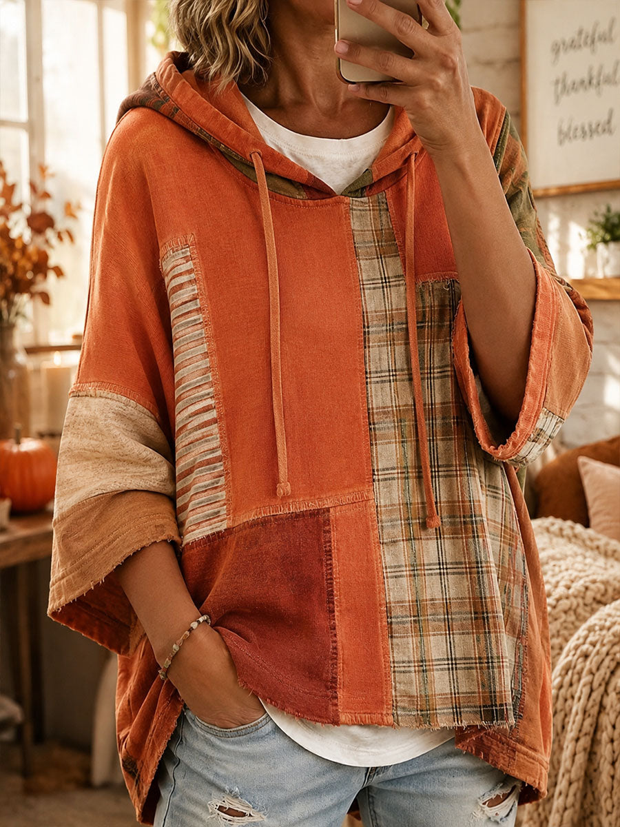 PASQUALINA™ | Felpa con Cappuccio Oversize Patchwork con Bordi a Vivo