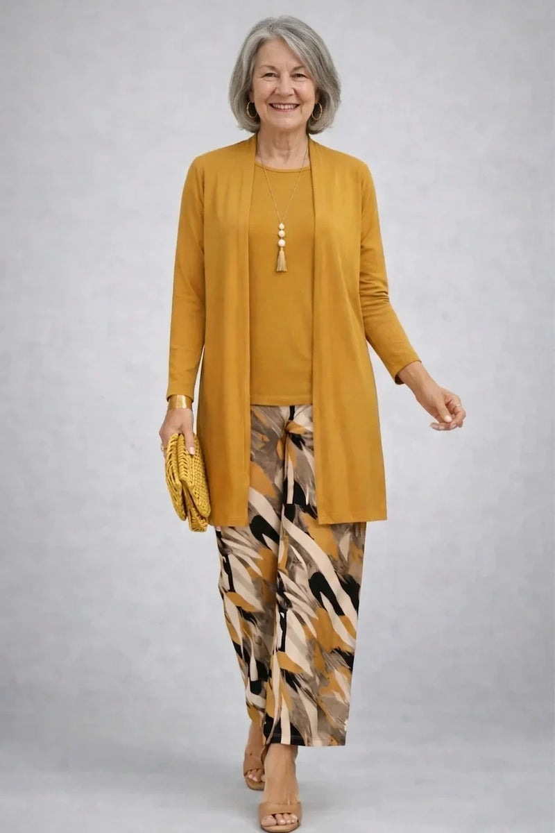 ONORINA | Completo 3 Pezzi Senape con Pantalone Stampato