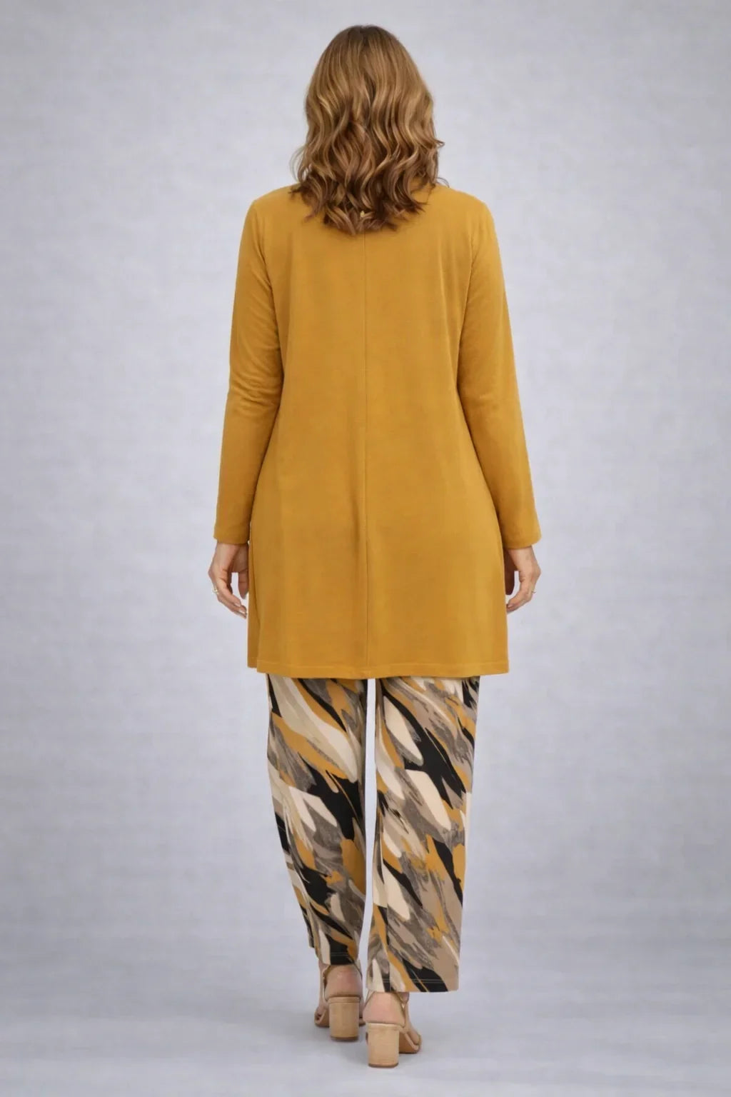 ONORINA | Completo 3 Pezzi Senape con Pantalone Stampato