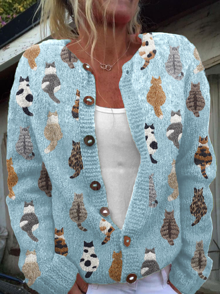 MONICA™ | Cardigan Morbido con Stampa Gatti