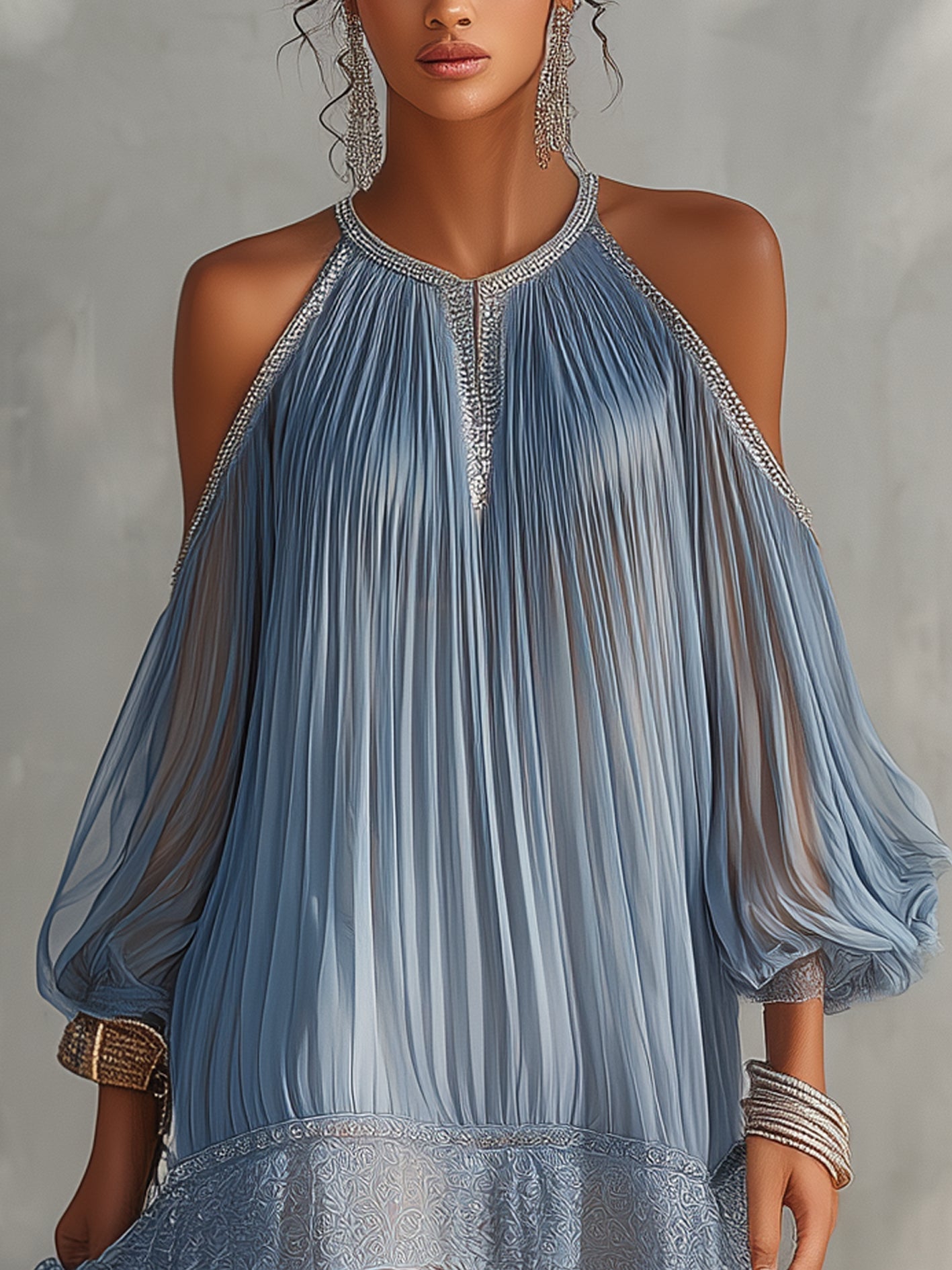 BIANCA™ | Abito Mini Azzurro con Spalle Scoperte e Pizzo