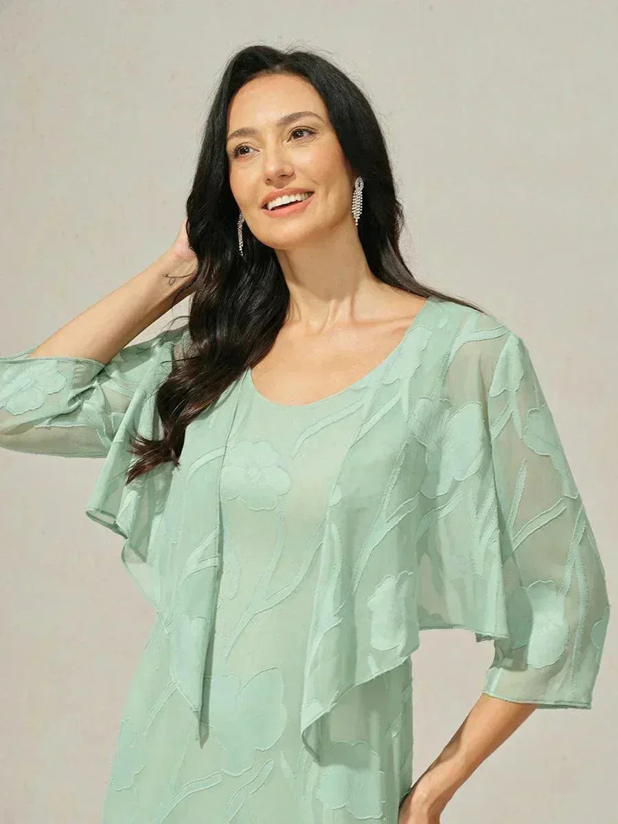 Coprispalle floreale trasparente in chiffon a 3/4 di manica