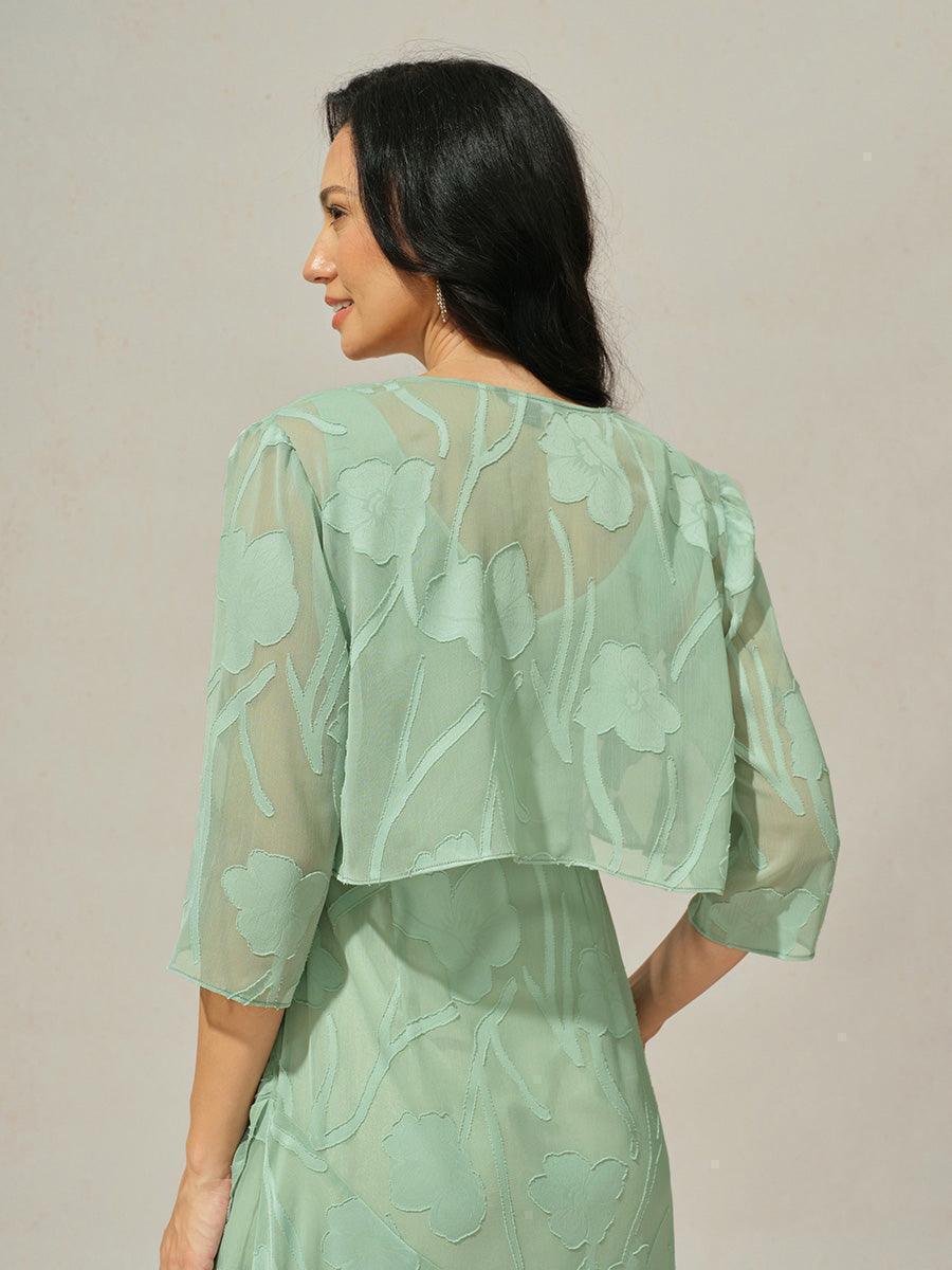 Coprispalle floreale trasparente in chiffon a 3/4 di manica