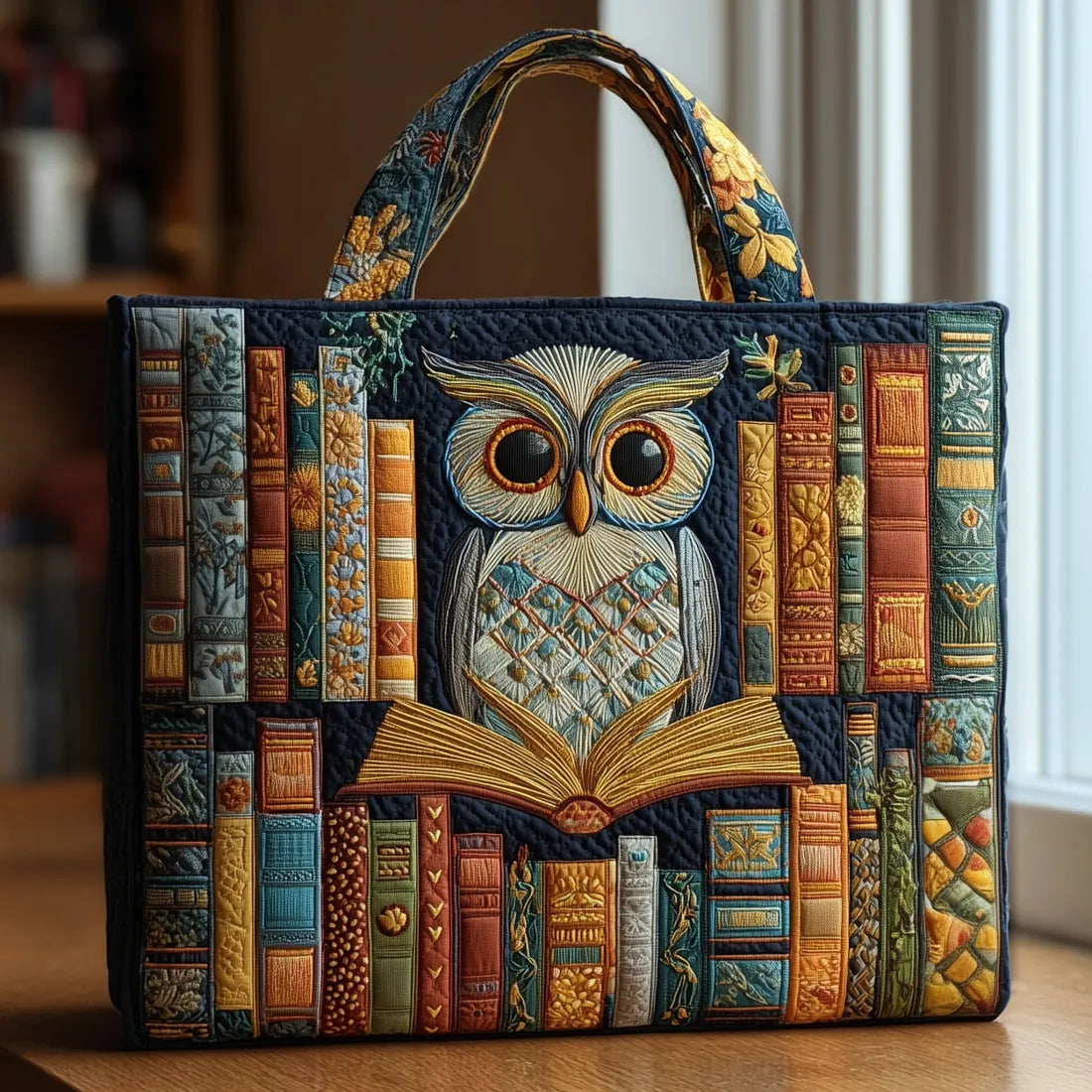 Borsa Artigianale con Gufo tra Libri Antichi