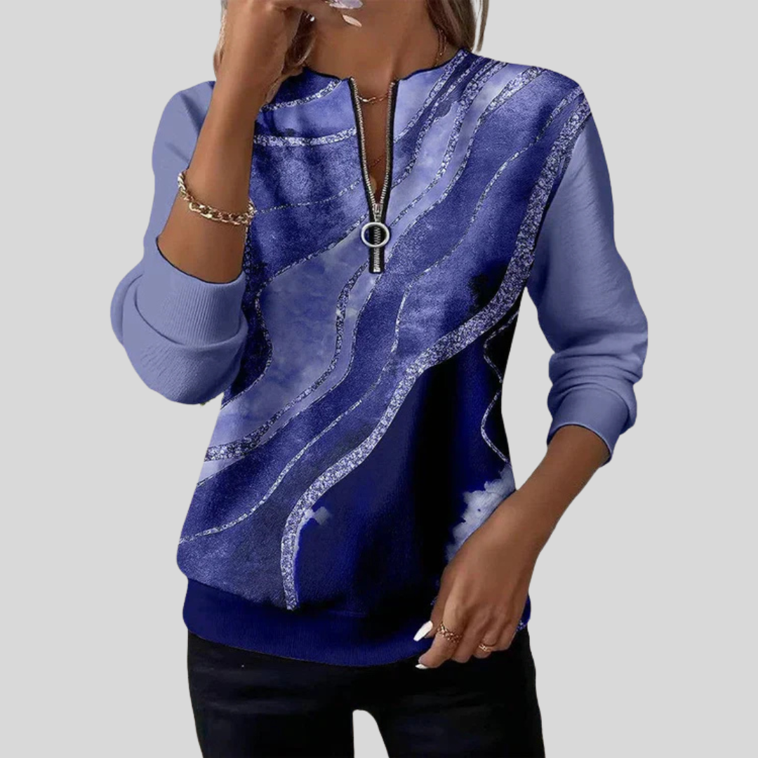 LUCREZIA™ | Felpa con Zip Stampa Marmorizzata