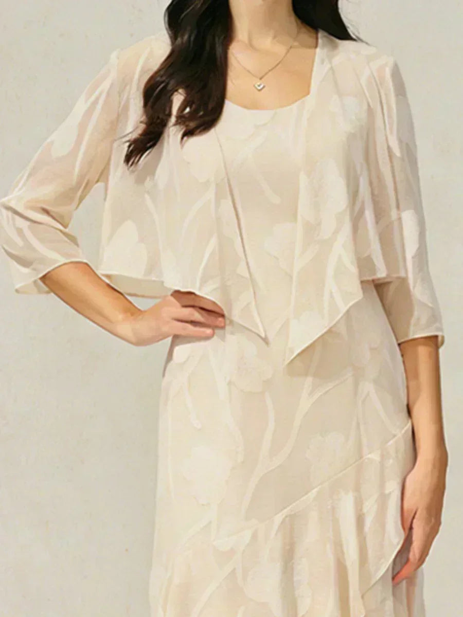 Coprispalle floreale trasparente in chiffon a 3/4 di manica