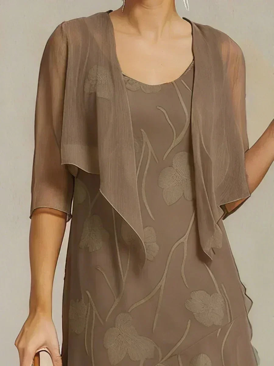 Coprispalle floreale trasparente in chiffon a 3/4 di manica