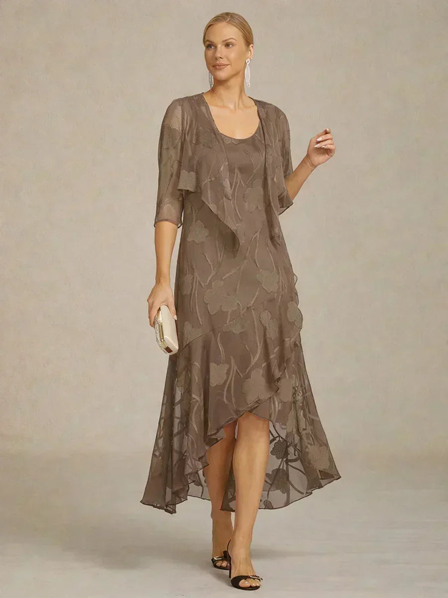 Coprispalle floreale trasparente in chiffon a 3/4 di manica