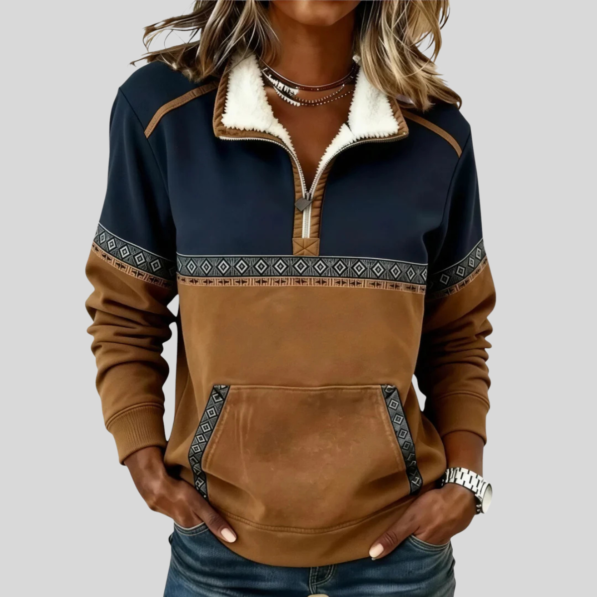 SEVERINA™ | Maglione Bicolore con Mezza Zip