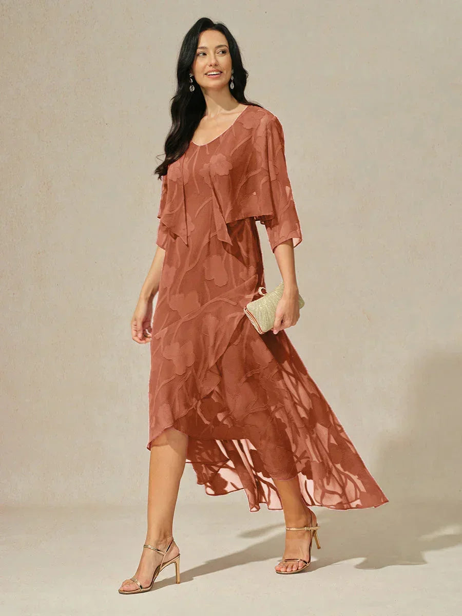 Coprispalle floreale trasparente in chiffon a 3/4 di manica