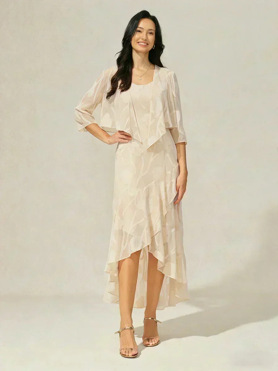 Coprispalle floreale trasparente in chiffon a 3/4 di manica
