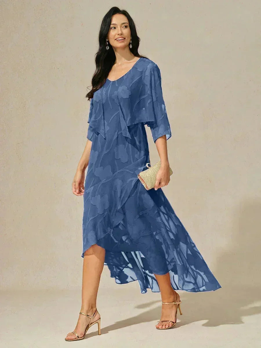Coprispalle floreale trasparente in chiffon a 3/4 di manica