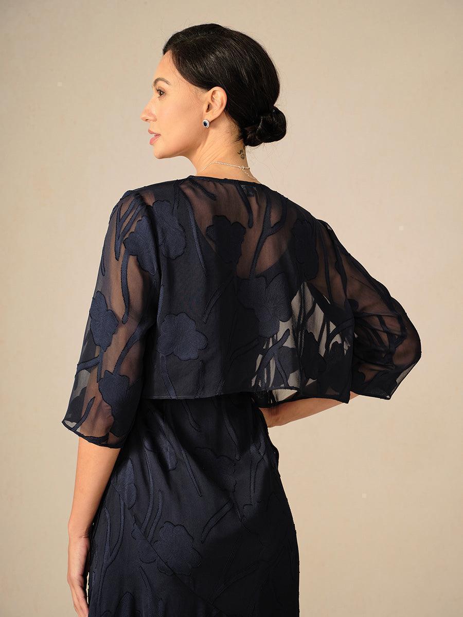 Coprispalle floreale trasparente in chiffon a 3/4 di manica