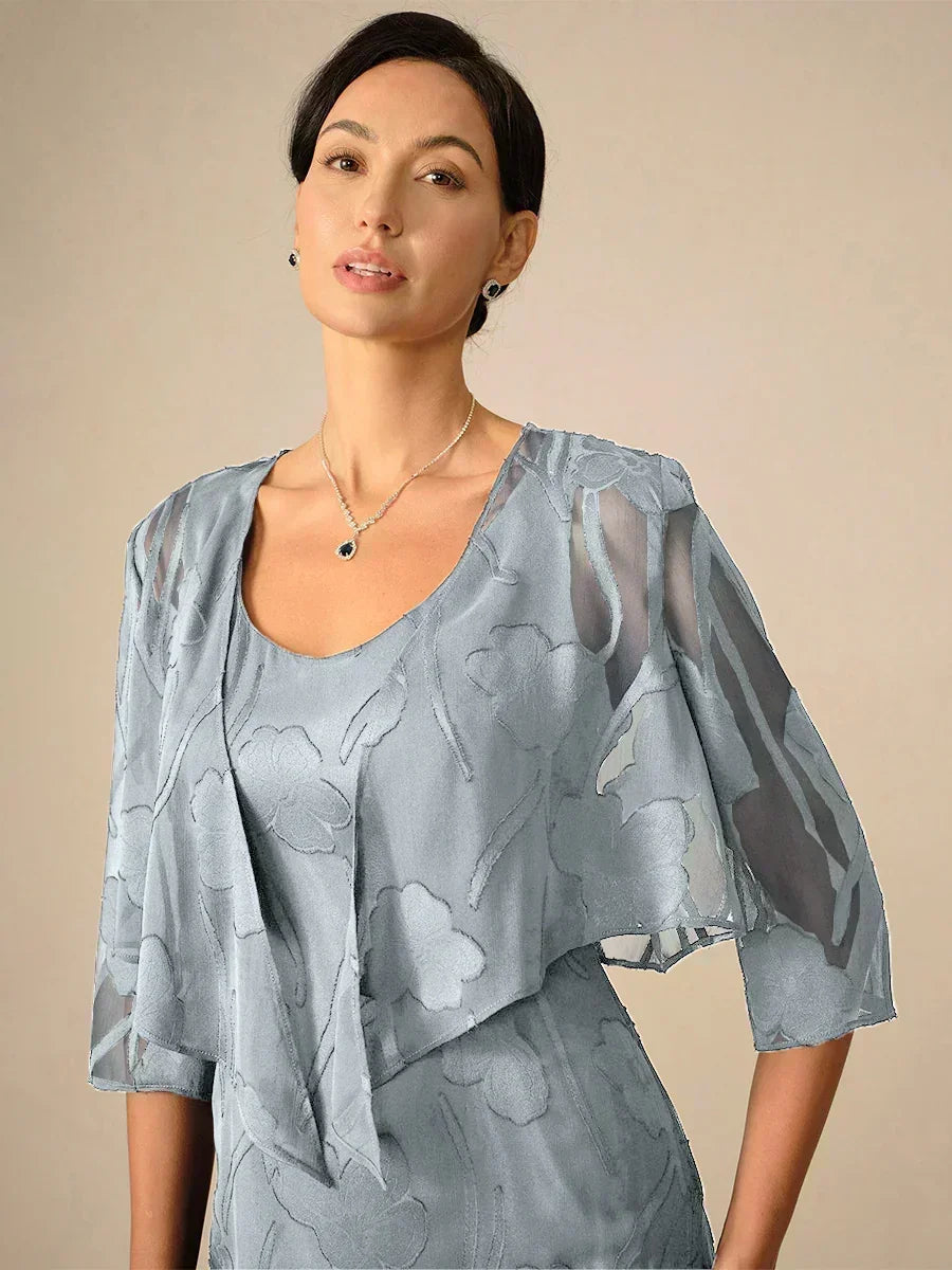 Coprispalle floreale trasparente in chiffon a 3/4 di manica