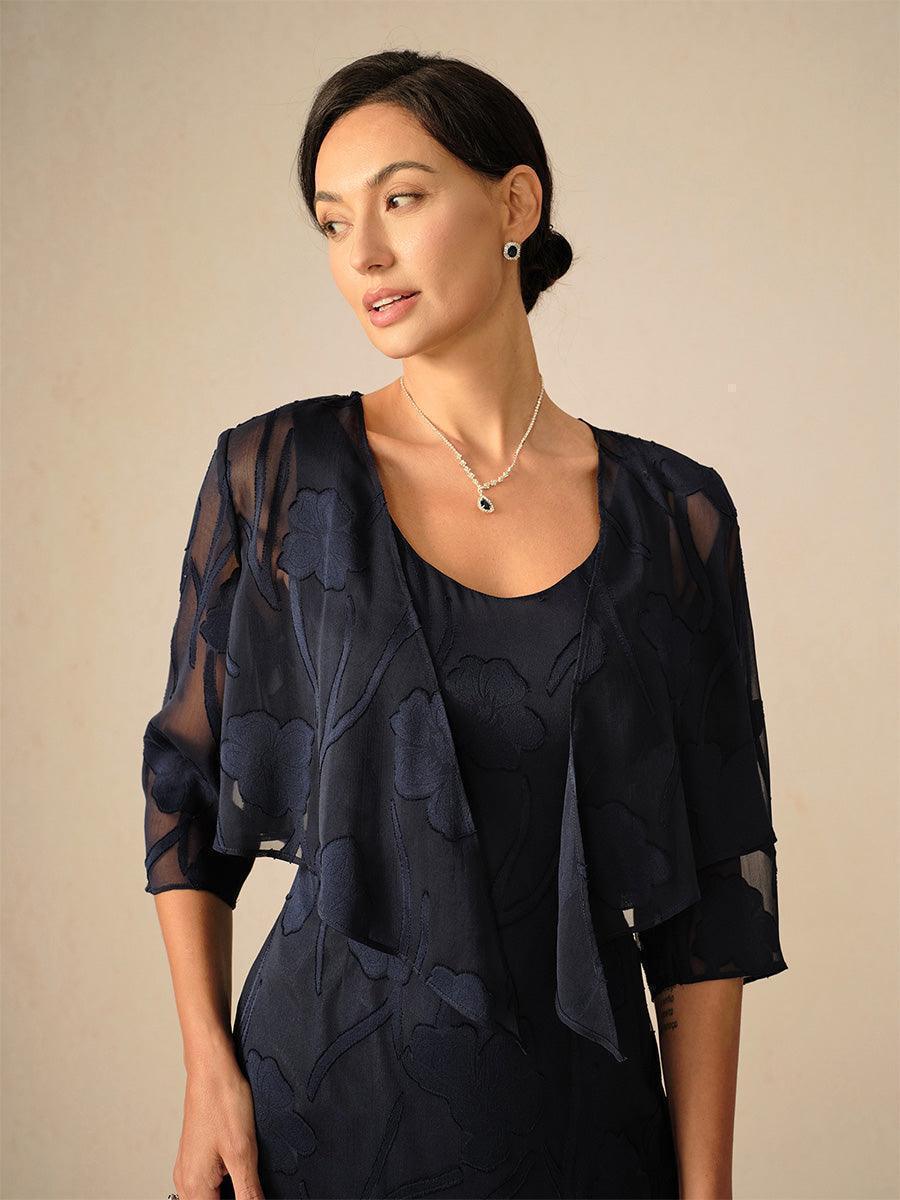 Coprispalle floreale trasparente in chiffon a 3/4 di manica