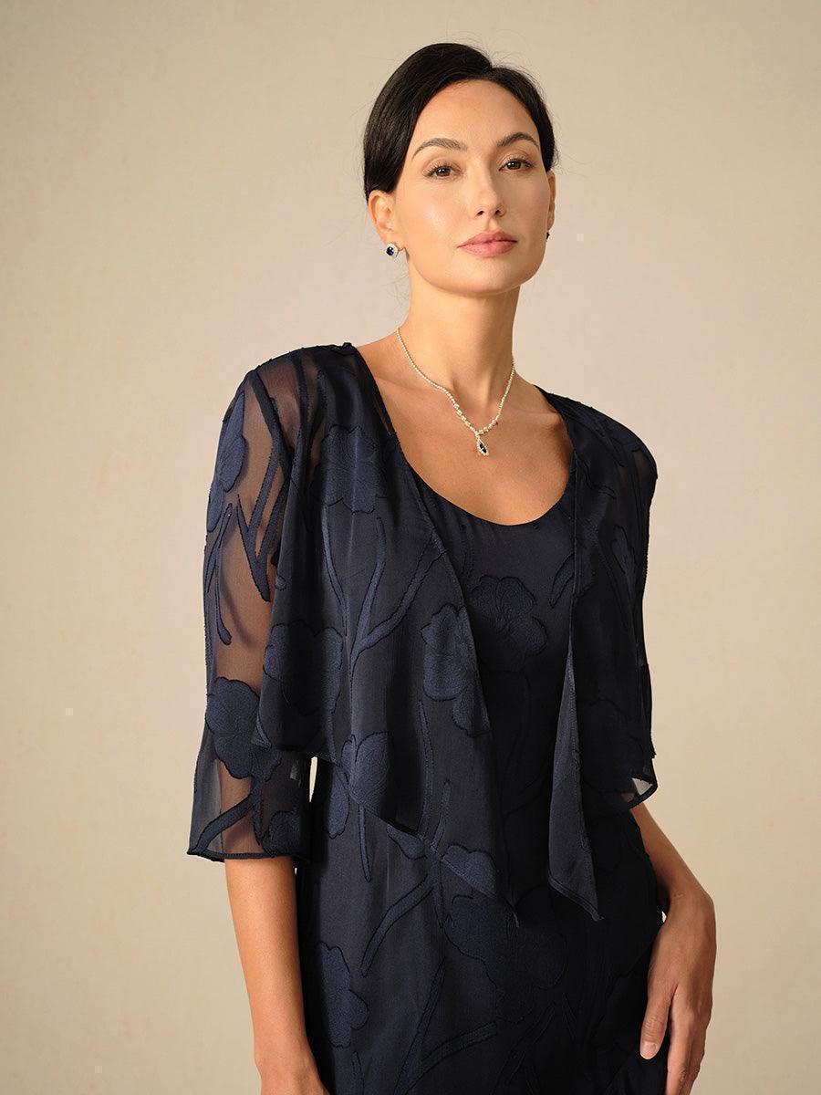 Coprispalle floreale trasparente in chiffon a 3/4 di manica