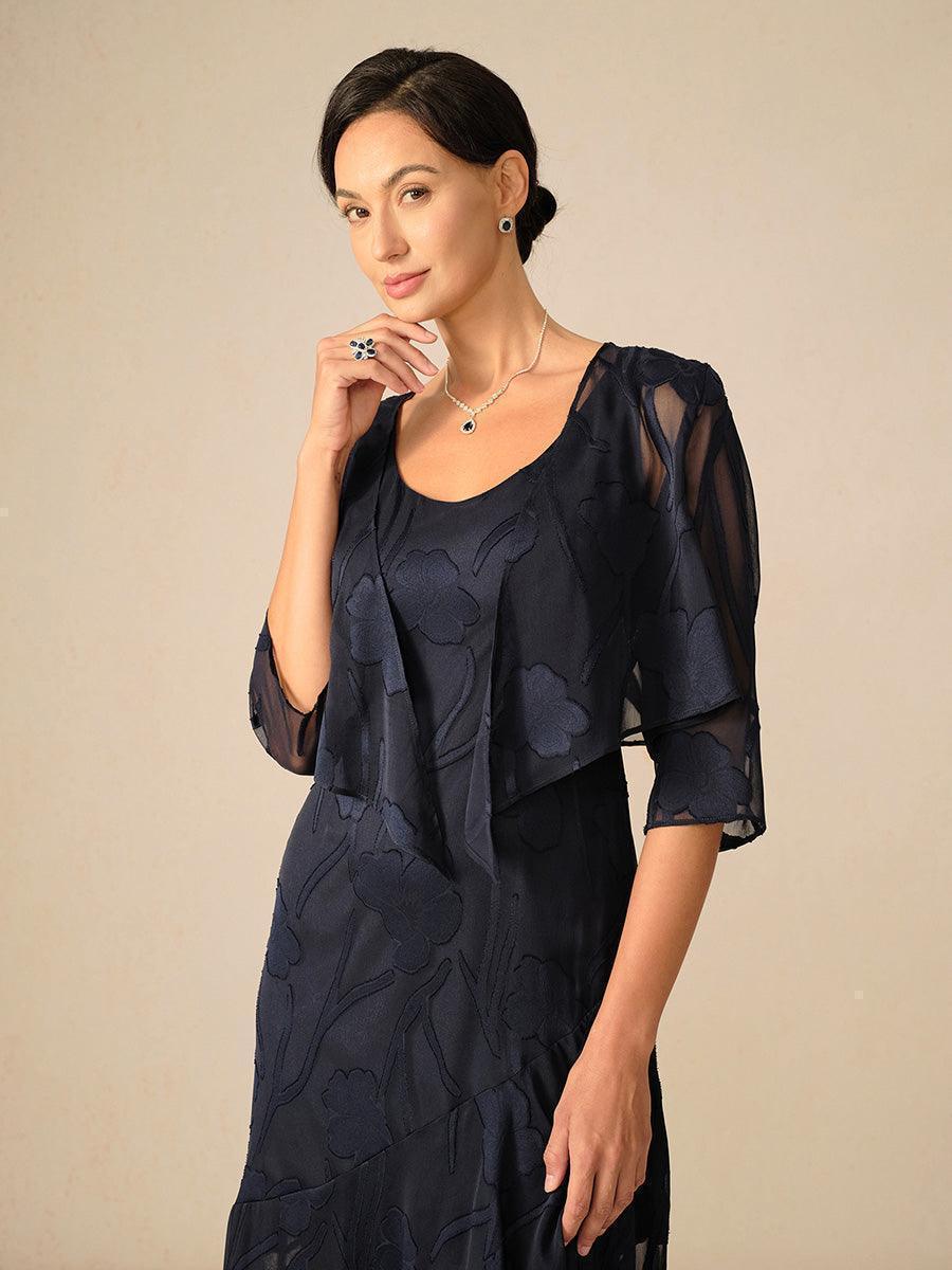 Coprispalle floreale trasparente in chiffon a 3/4 di manica