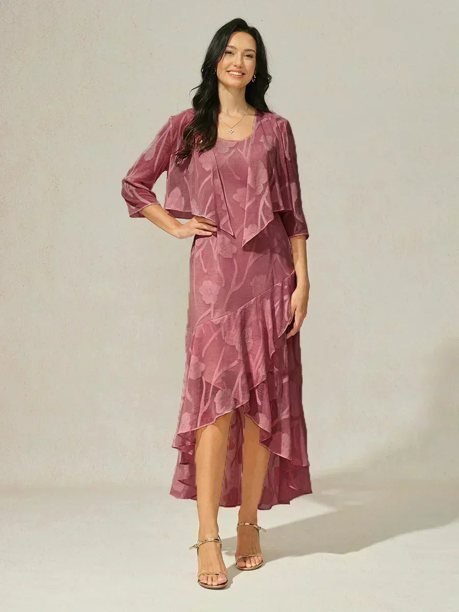 Coprispalle floreale trasparente in chiffon a 3/4 di manica