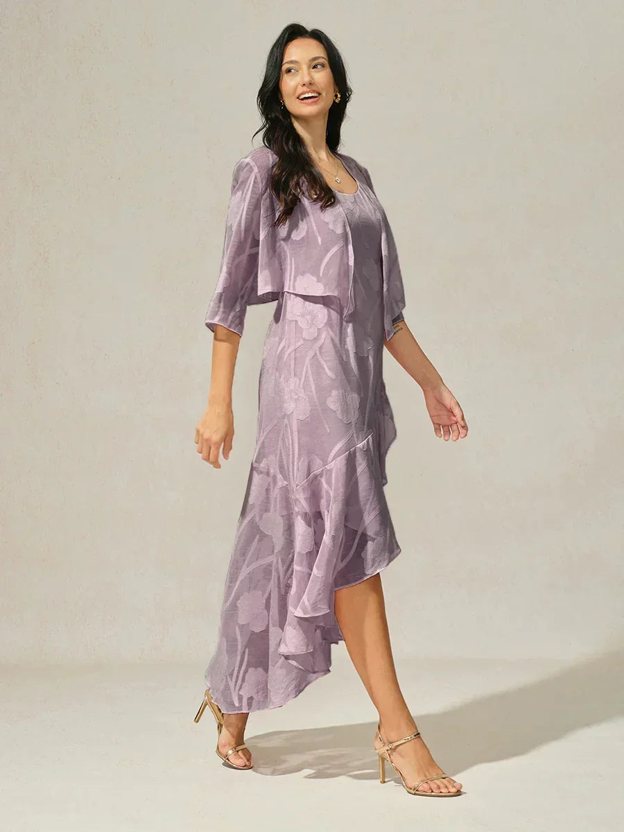 Coprispalle floreale trasparente in chiffon a 3/4 di manica