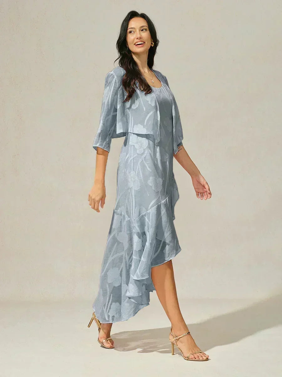 Coprispalle floreale trasparente in chiffon a 3/4 di manica