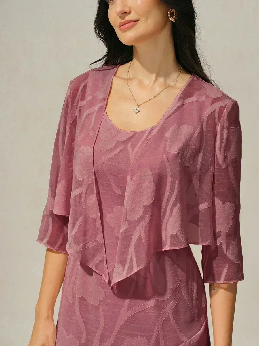 Coprispalle floreale trasparente in chiffon a 3/4 di manica