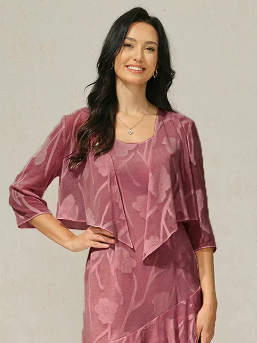 Coprispalle floreale trasparente in chiffon a 3/4 di manica