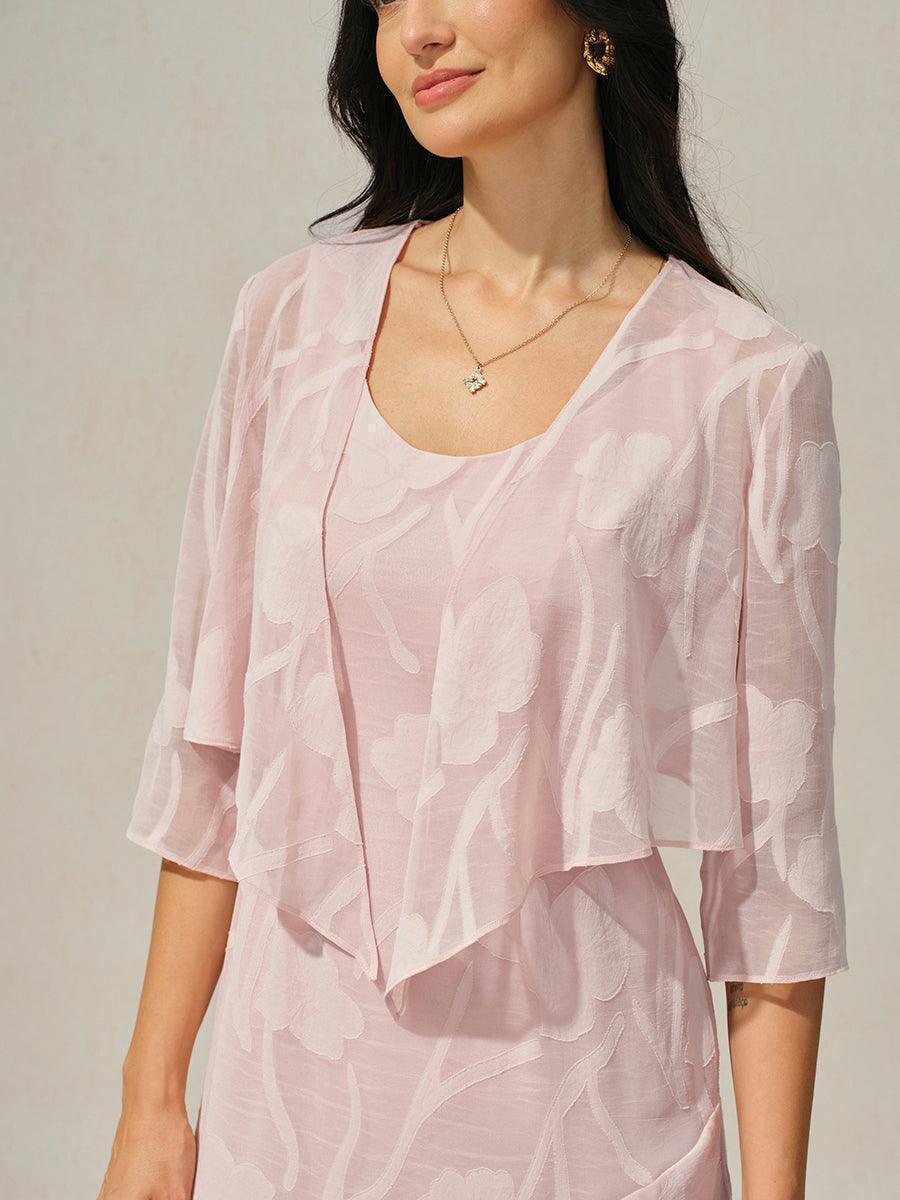 Coprispalle floreale trasparente in chiffon a 3/4 di manica