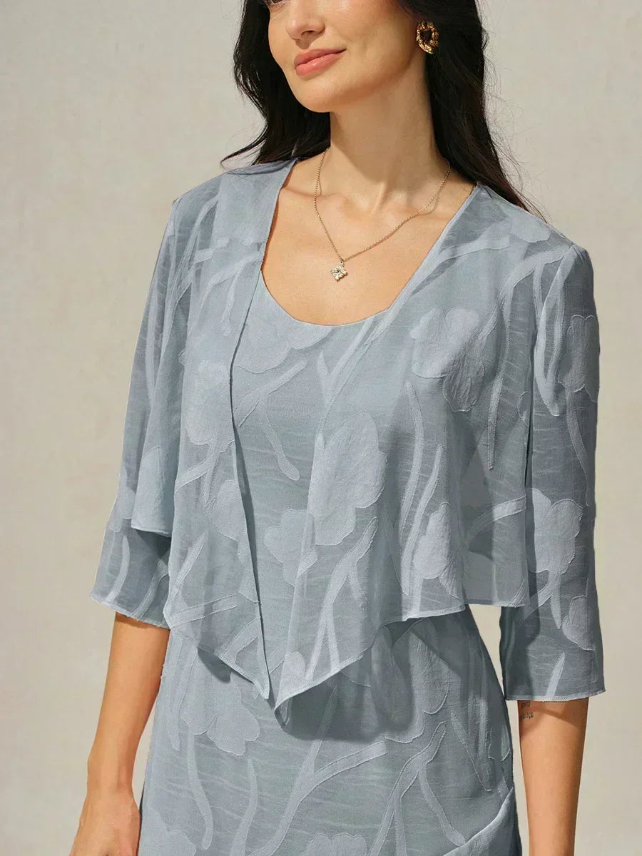Coprispalle floreale trasparente in chiffon a 3/4 di manica