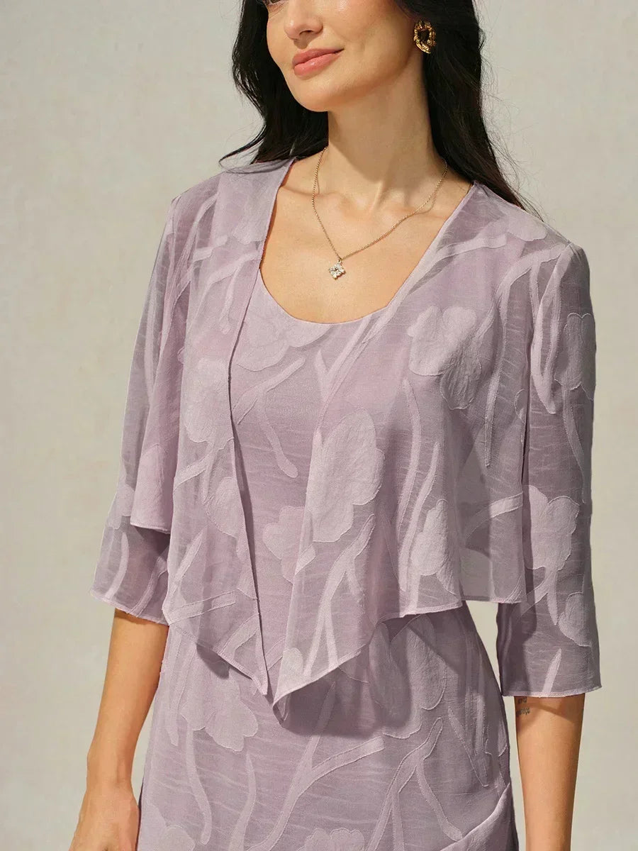 Coprispalle floreale trasparente in chiffon a 3/4 di manica