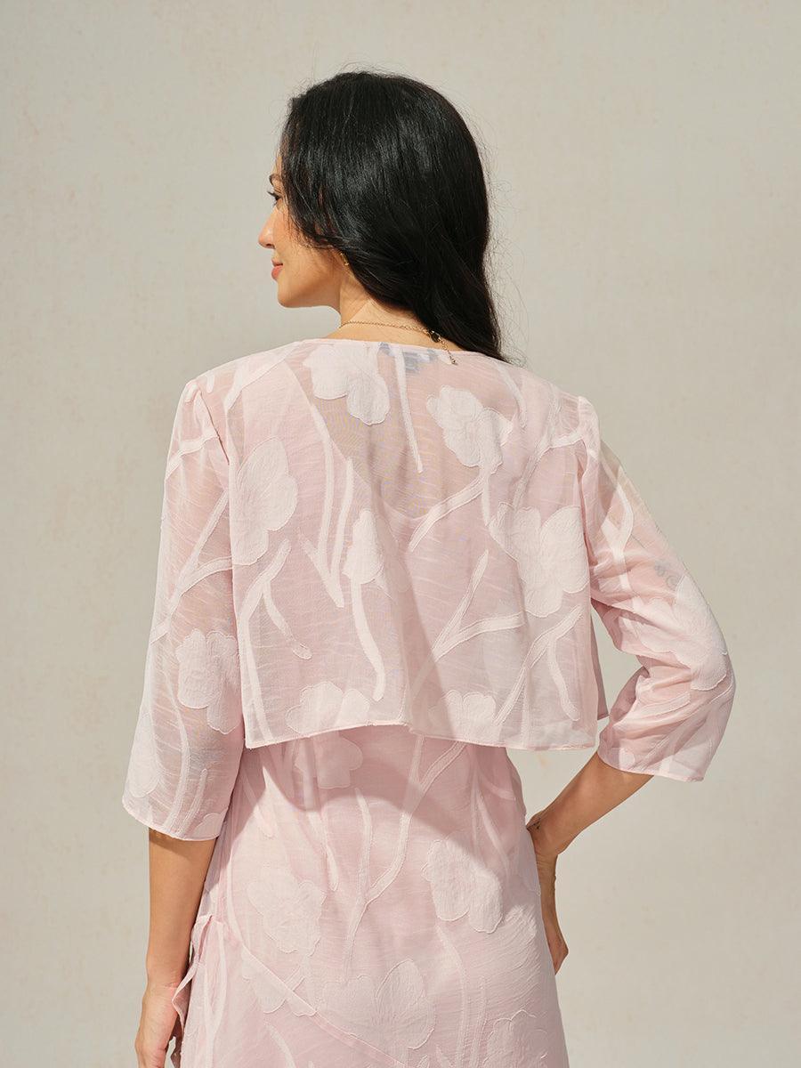 Coprispalle floreale trasparente in chiffon a 3/4 di manica