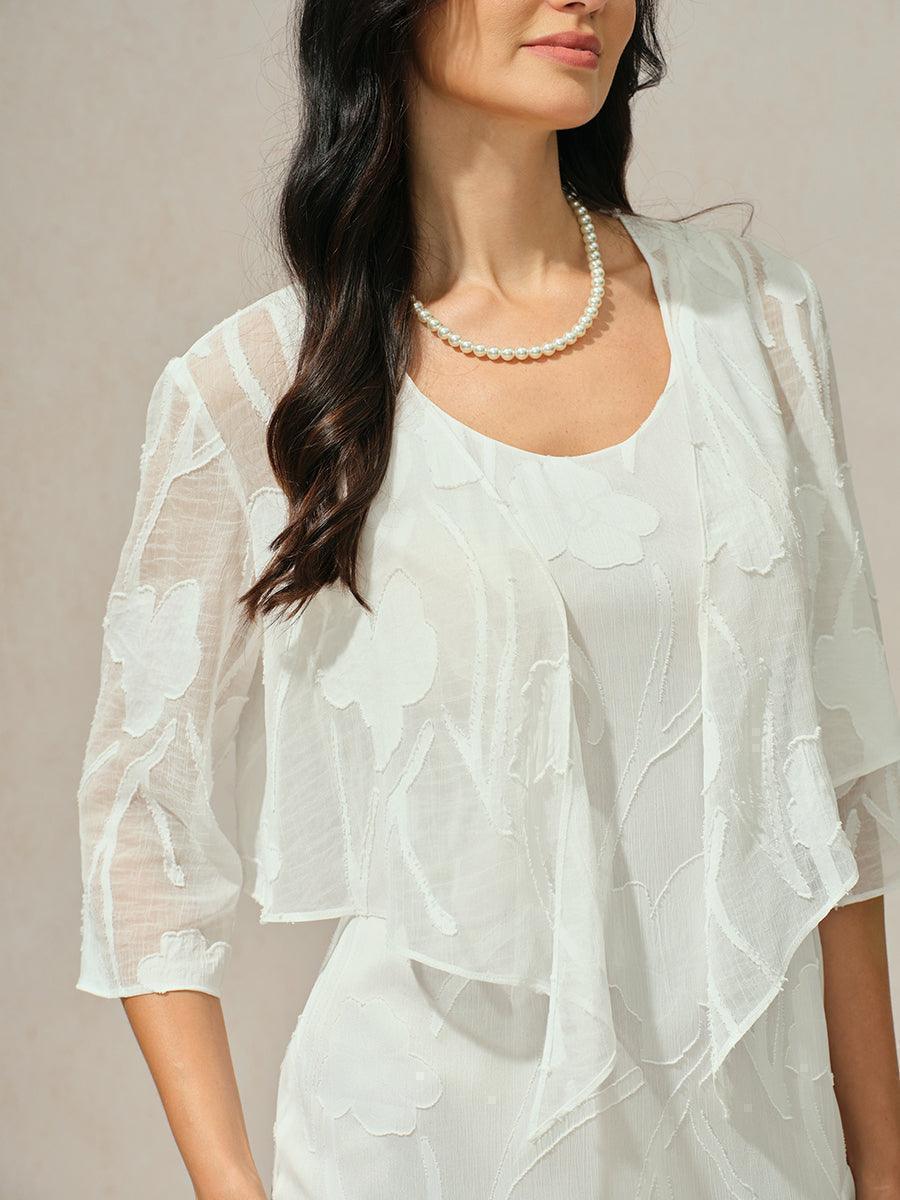 Coprispalle floreale trasparente in chiffon a 3/4 di manica