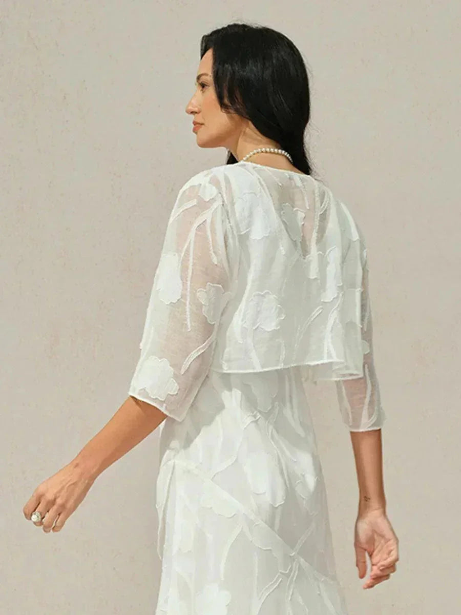 Coprispalle floreale trasparente in chiffon a 3/4 di manica