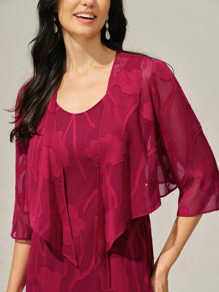 Coprispalle floreale trasparente in chiffon a 3/4 di manica