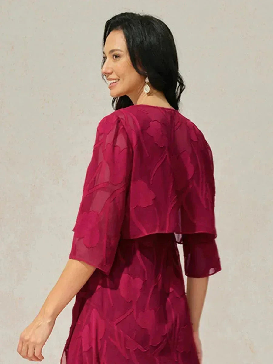 Coprispalle floreale trasparente in chiffon a 3/4 di manica
