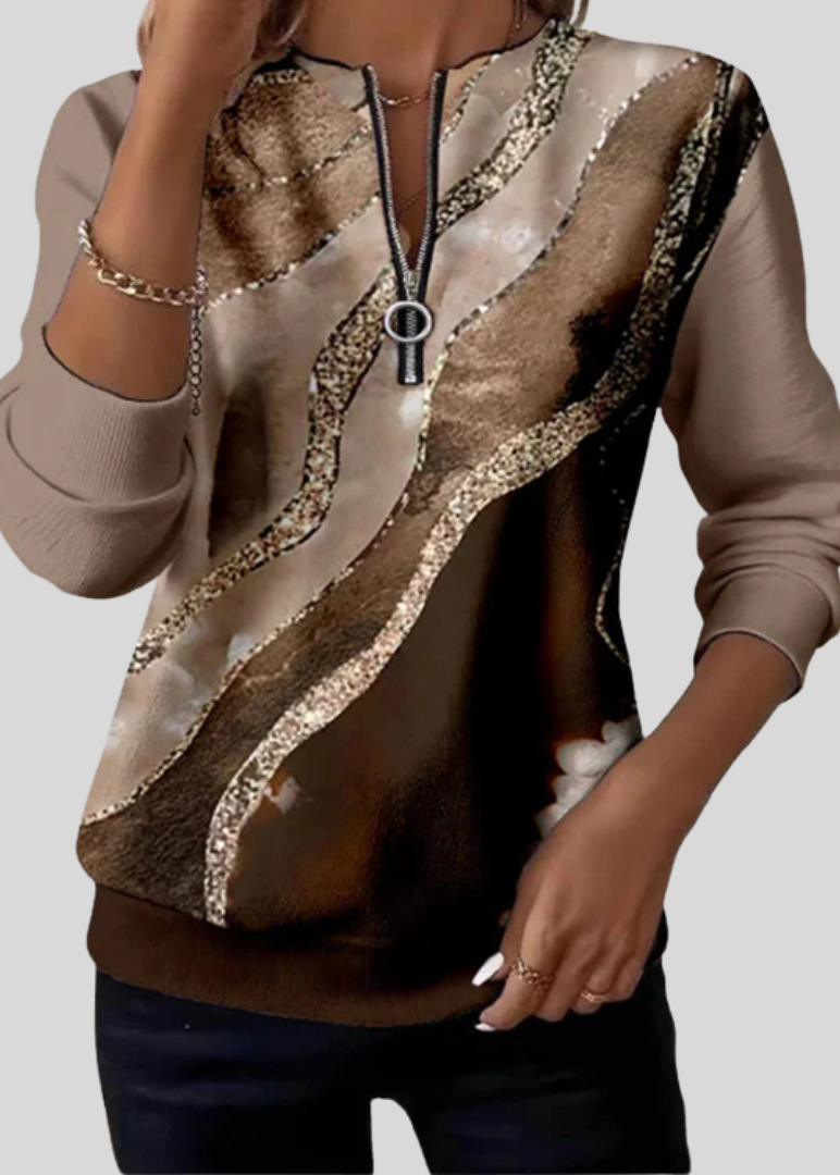 CESIRA™ | Felpa con Mezza Zip Fantasia Onde